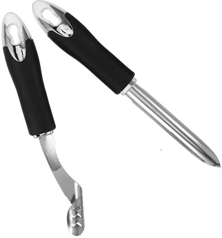 ASAKKURA 2 Piezas Extractor de Corazones de Frutas y Verduras en Acero Inoxidable, Removedor de Semillas y Descorazonador para Pimientos y Jalapeños Cabezal Acanalado y Mango Ergonómico,