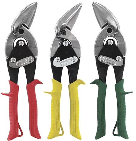 MIDWEST Aviation Snip Set - Left, Right and Straight Cut Offset Tin Cutting Shears with Forged Blade & KUSH'N-POWER Comfort Grips - MWT-6510RLS