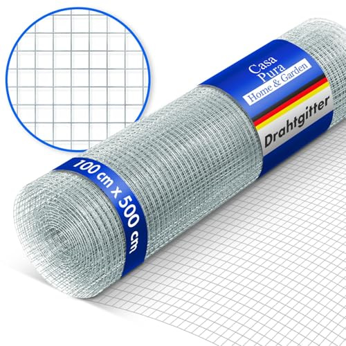 casa pura Volierendraht Drahtgitter feinmaschig 100cm hoch x 5m lang für Hochbeet 4-Eck Drahtgeflecht, Nagergitter, Vogeldraht, Volierengitter, Gitterdraht, Drahtzaun verzinkt Maschen-Weite 13x13mm