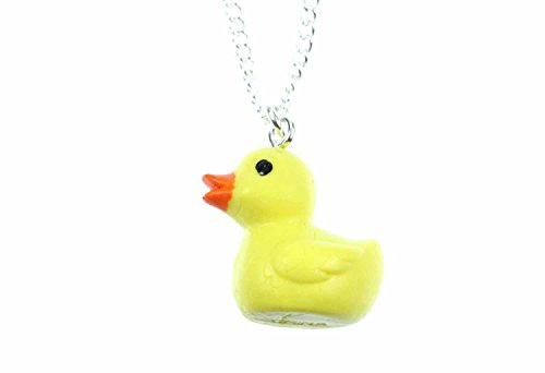 Miniblings Quietscheentchen Kette 45cm Badeente Ente Entchen versilbert | Halsschmuck aus eigener Fertigung in Berlin, mit Badewanne und Gummi