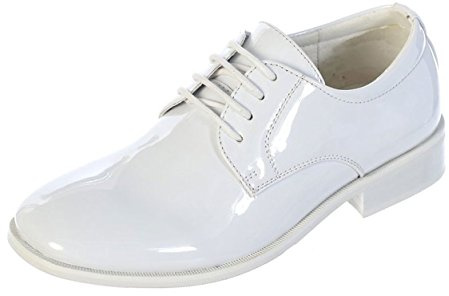 Avery Hill Boys Shiny or Matte Patent Leather Special Occasion Christening Shoes, White Shiny Finish, 3 Big Kid