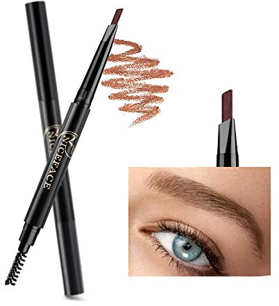 NICEFACE Lápiz de Cejas Color Marrón Claro de Doble Extremidad con Precisión y Impermeable (Marrón Claro #4)