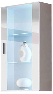 Mirjan24 Hängevitrine Soho S2, Vitrine Glasvitrine, Vitrinenschrank, Stauraumvitrine, Wohnzimmer, Highboard, Schrank (Weiß/Weiß Hochglanz, ohne Beleuchtung)