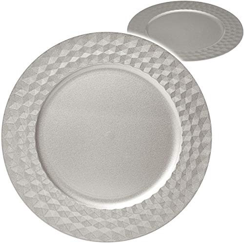 alles-meine.de GmbH großer edler - XL Teller - Platzteller/Unterteller/Plätzchenteller - Ø 33 cm - Silber grau - Glanz - Rautenmuster gehämmert - Silberteller - Tablett - Met..
