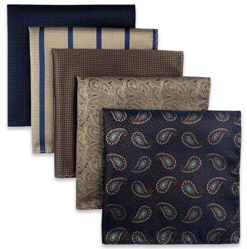 Shlax&Wing 5 Pieces Assorted Mens Pocket Square Handkerchiefs Set (Set59)