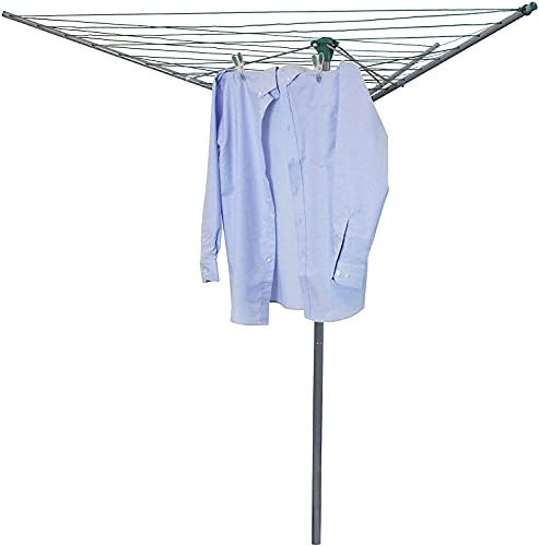 SAIF Rotary 30m 3 Arms Garden Washing Line Clothes Airer Dryer Pole Powder Coated Steel Folding Laundry outdoor Support prop Airer Tree umbrella system Free Rain PVC Cover, Ground Spike