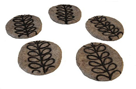Maharanis Fairtrade 5er Set Untersetzer Filzuntersetzer Glasuntersetzer Coaster grau bestickt