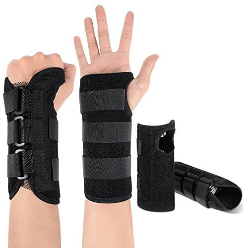SATINIOR 2 Pack Carpal Tunnel Wrist Brace Night Wrist Sleep Support with Metal Splint Adjustable Compression Strap for Women Men Tendinitis Sports Sprained Pain Relief(Right and Left Hand,Black)