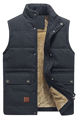 KEFITEVD Herrväst vinter fleece ärmlös jacka vindtät kroppsvärmare, Mörkgrått, XXL