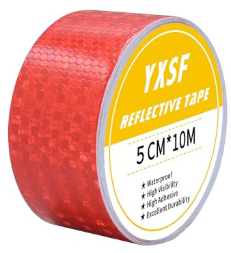 YXSF Rot Reflektierendes Klebeband,5cmx 10m Reflektorband Selbstklebend hochviskose wasserdicht Hochintensität Reflektierendes Band für Fahrzeuge Anhänger Fahrräder