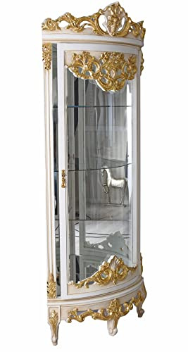 Bar044 Palazzo - Vetrina angolare anticata, 203 x 83 x 55 cm, in rococò, 117 x 212 cm, colore: Bianco