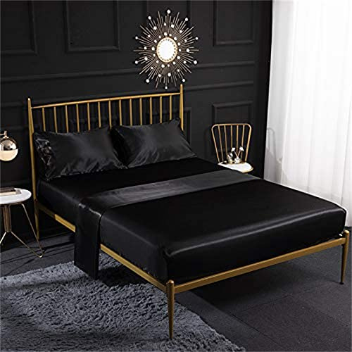 MAYILNSIN Ensemble de draps en satin de soie crème 4 pièces avec drap-housse en satin, drap plat et taies d'oreiller - Perméable à l'air, doux et confortable - Ensemble de literie taille Superking