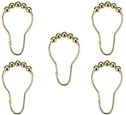 15 Pezzi Anelli per Tenda da Doccia in Acciaio Inox, Anelli per Tenda da Doccia, Anelli per tende accessori con sistema di scorrimento, utilizzato per tende, tende da doccia, (dorato)