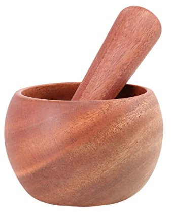 Cabilock Mortier en Bois Outil De Broyeur De Gingembre Mortier Et Pilon en Bois Petit Mortier Et Pilon Bol Suribachi Pilon à Ail en Bois Bol Démodé Éplucheur D'ail