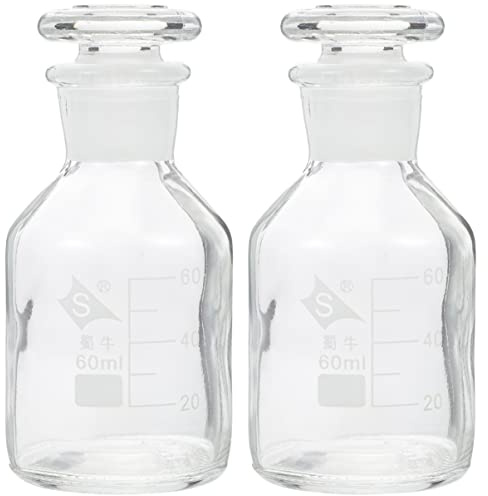 iplusmile 2 Pack 60Ml Glass Reagent Bottles with Wide Mouth Lab Storage Bottles for Chemistry Samples Graduated Refillable Glass for Laboratory Use