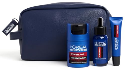 L'Oréal Men Expert - Trousse Routine Experte pour Homme - Soins Visage Revitalisant & Anti-Âge - À l'Acide Hyaluronique - Pour Tous Types de Peaux - Power Age - 3 Produits