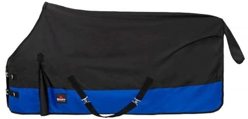 Start Outdoordecke Pferd 600D Ripstop – wasserdichte & atmungsaktive Regendecke Winterdecke 0 g mit Polarfleece – Schutz & Wärme für Ihr Pferd (Schwarz/Kobaltblau, 155cm (0g/m² Polarfleecefutter))