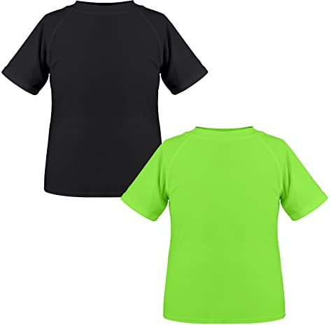 TIZAX 2 stycken barn UV-skjorta kortärmad pojkar badskjorta snabbtorkande UPF 50+ solskydd Rash Guard T-shirt 5~12 år, Svart + grön, 11-12 år