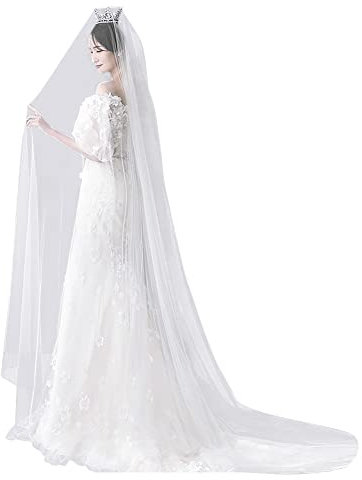 IBLUELOVER Brautschleier 3M Lang Doppel Schicht Hochzeit Schleier Weicher Tüll Brautkleidzubehör Handgefertigte Brautschleier Festlicher Schleier Damen Schleier Weiß Länge Hochzeitszubehör mit Kamm