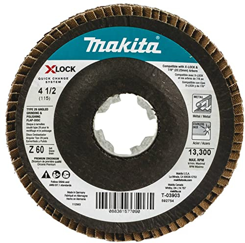 Makita T-03903 X-Lock - Disco lamellare angolare per levigatura e lucidatura, tipo 29, grana 60, per applicazioni in metallo e acciaio