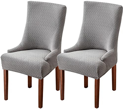 Wingback Dining Chair Covers - High Stretch Wing Chair Slipcover Chair Protector Seat Cover, Wingback Chair Covers for Dining Room Living Room Wedding Hotel Banquet Home Decor (Light Grey, Pack of 2)