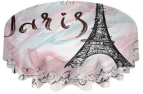 Tischdecke 152cm Eiffelturm Paris Frankreich Kunst Romantisches Rosa Wachstuch Pflegeleicht Wachstischdecke Wasserdicht Tischtuch Für Camping Terrasse Picknick
