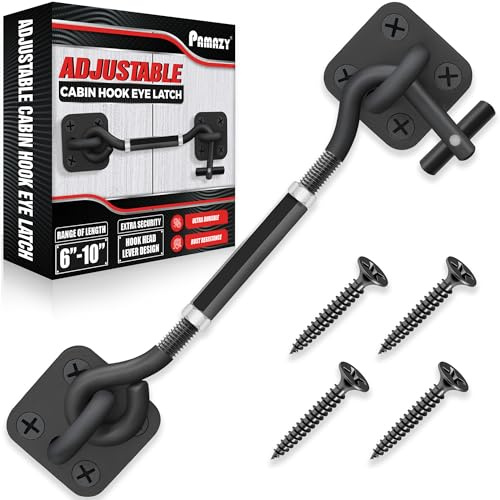 [Uppgradering justerbar] 15 cm – 25 cm hyttkrok öglespärr grind, slitstark 4 monteringspunkter fäste, ladugårdsdörr låsspärr, hållbar dörr svängbar fönsterkrok lås för skjutdörr, utomhus, fönster
