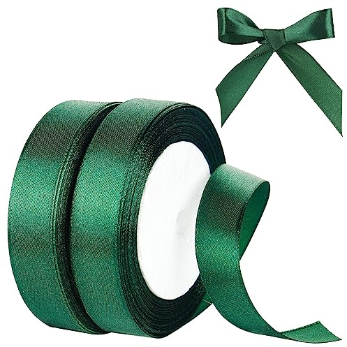 Opopark 22m X 20mm Grün Satinband,2 Rollen Dunkelgrün Schleifenband,Schleifenband zum Verpacken,Dekoration Bänder Geschenkband Grün für Hochzeit,Geburtstag,Taufe Dekoband
