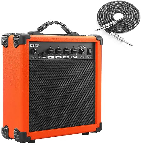 CXLWZ E-Gitarrenverstärker 20 Watt Verstärker Tragbarer Verstärker mit Kopfhörereingang Gain Powe inkl. professionellem Rauschunterdrückungskabel (Orange)