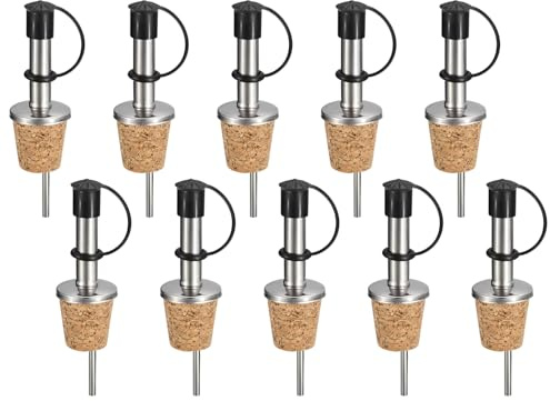 QUARKZMAN Vertidores Botellas Acero Inoxidable 10uds con Pico Aceitera Y Tapones Goma Diseño Corcho para Botellas Vino para Líquidos Como Aceite Oliva, Vino, Vinagre