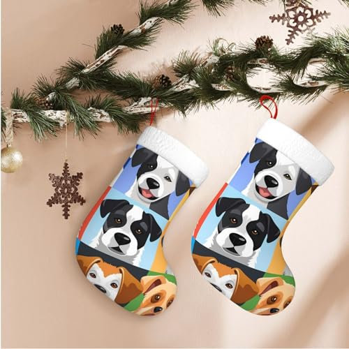 WSOIHFEC Weihnachtsstrümpfe mit Hunde-Rassen, weicher Weihnachtsstrumpf zum Aufhängen, 1 Stück, 45 cm, große Weihnachtssocken für Weihnachten, Familie, Kamin, hängende Dekoration