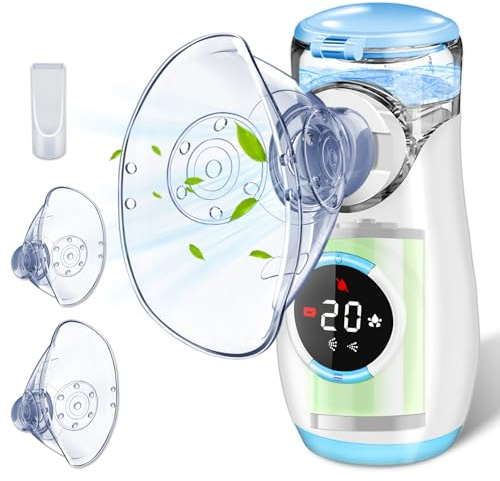 Inhalationsgerät mit Digitaler Anzeige, Inhaliergeräte für Erwachsene und Kinder, Inhalator Inhaliergerät Vernebler mit Gesichtsmaske & Mundstück, Ultraleicht Klein, Leicht zu Tragen (Blau)