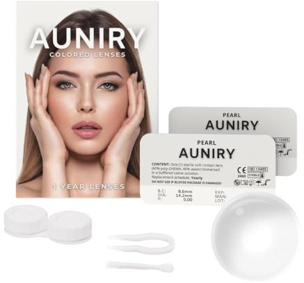 AUNIRY Kontaktlinsen Farbige Grau PEARL Natürliche: Komplettset (2 Linsen, Pinzette, Applikator und Kontaktlinsenbehälter), 12 Monate, keine Korrektur, 0 Dioptrien und DIA 14,2 mm | AUNIRY