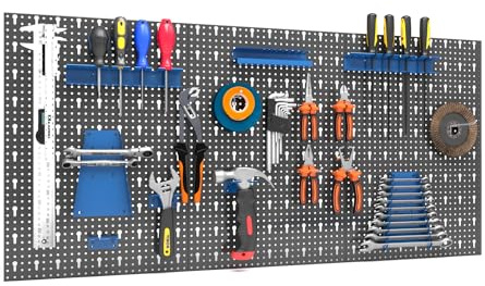 baudim® Werkzeugwand 58x122x2 cm, Lochblech aus Metall, Anthrazit, 3-teilig | Platzsparende Ordnung für Werkbank und Garage, flexibel montierbare Lochplatte für Haken, Halter, Zubehör und Handwerkzeugset