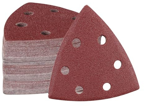 MOLENCO 72 Pcs Mouse Detail Sander Pads, Sandpaper for Electric Sander | 93x93x93mm, Hook and Loop Triangle Sanding Pads, Grit 40/60/80/120/180/240, for Delta Sanders Grinding Polishing, 6 Holes