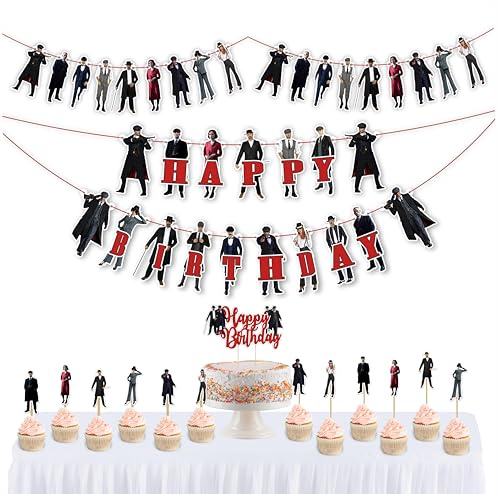 Peaky Blindrs Thema Geburtstag Party Supplies - Vintage 1920s Gangster inspiriertes Banner, Cake Topper & Decor - Stilvolle Partydekorationen für Erwachsene, Teenager und Fans