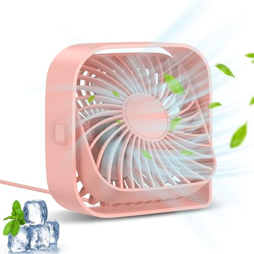 USB Desk Fan, Portable Quiet 3 Speeds Adjustable Strong Wind Table Fan, 360° Rotation Mini Personal Fan, Portable Cooling Fan for Desktop Office Home Bedroom Car Outdoor Camping (Pink)
