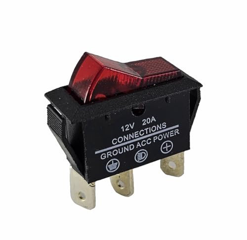Kfz-Schalter, Kippschalter 3-polig 12V/20A rot 2 Stellungen EIN/AUS beleuchtet