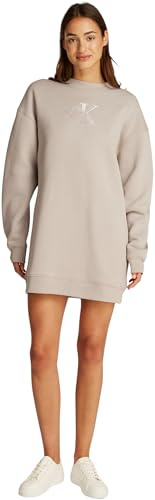 Calvin Klein Donna Abito in Felpa Embroidered Monologo Crew Senza Cappuccio, Grigio (Atmosphere), S