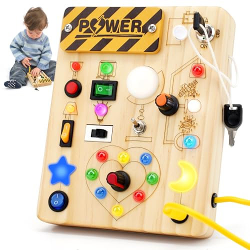 Joyreal Montessori Busy Board ab 2 Jahr, Montessori Spielzeug Activity Board Mit LED Lichtern und Schaltern, Motorikspielzeug Sensorik Spielzeug, Geschenk Jungen und Mädch ab 2 3 4 Jahr