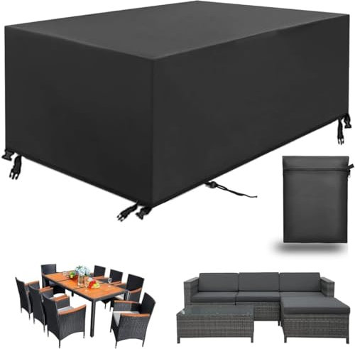 Aipwerer Abdeckung Gartenmöbel Wasserdicht, Abdeckplane für Gartenmöbel Winterfest, 420D Schutzhülle Abdeckhaube für Gartentisch Garten Möbel Tisch Rechteckig (Schwarz, 150x90x75cm 420D)