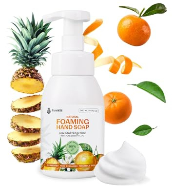 Fuwa3e Pineapple Enzyme Natural Foam Hand Wash Tangerine - 10.1oz 1 Pack - 99% Organic Hand Wash Soap with Fermented Pineapple Peels - Non Toxic Hand Soap Sensitive Skin Safe With Pure Essential Oil