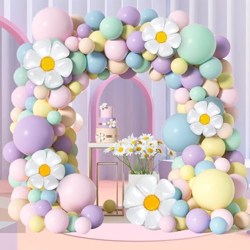 161 Pezzi Ghirlande di Palloncini Pastello con Margherite, Kit Arco di Palloncini-Palloncini Pastello in 6 Colori Diversi per Festa di Compleanno, Matrimonio, Anniversario, Baby Shower,Feste Boho