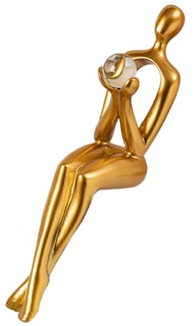 Escultura sentada abstracta dorada, decoración de estatua de pensador dorado,Gran estatua de pensador, figuras coleccionables | Arte del pensamiento moderno, decoración de figuras estéticas,