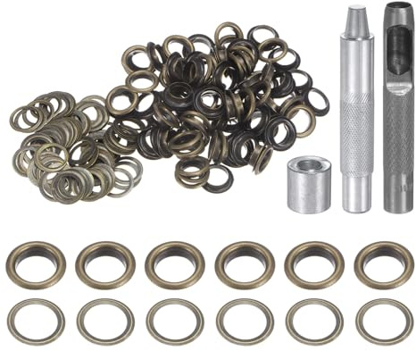 QUARKZMAN Kit de Herramientas de Ojales de Cobre 10 mm Bronce 100 Pcs | con Punzón Hueco, Herramientas de Instalación de Ojales para Ropa, Cuero, Tela, Cinturones