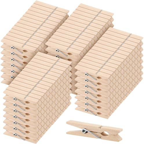MANCHAP 400Pcs 1.77 x 0.27 Inch Wooden Small Clothes Pins, Mini Wooden Clothespins, Wooden Clamp Clothes Pins Clip for Documents, Paper, Photos Fixing