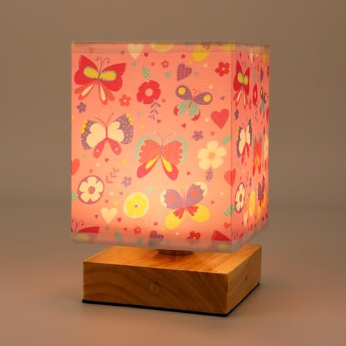 Wetry Nachtlicht Baby Kinderzimmer Nachttischlampe mit Schmetterling Motiv, Touch Dimmbar, USB Aufladbares - Geschenke Mädchen