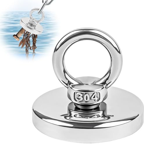 Imán Neodimio Potente Redondo 1 Pieza - Acentor con Perno de Ojo de Elevación 55Kg Fuerza de Tracción para Pesca Magnética 42mm