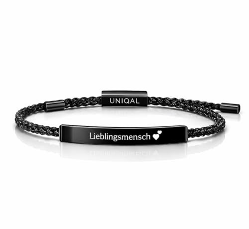 UNIQAL | Personalisiertes Armband mit Gravur 'FINESSE' für Herren und Damen | Edelstahl und geflochtenes Band | Verstellbar | Handgemacht in Deutschland | Gratis Etui