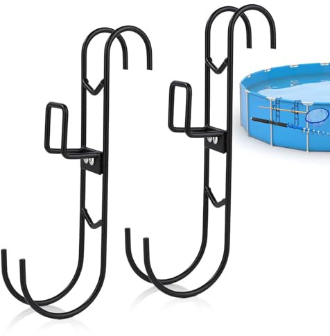 2 Set Ganci Bordo Piscina, 2 Utilizzi Ganci Rastrelliera Piscina con Design a Doppio Gancio Staccabile Nessuna Perforazione Richiesta Ganci Pali Piscina Impermeabili per Skimmer Reti